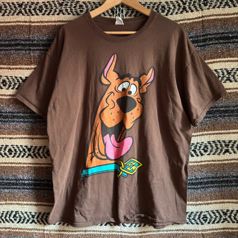 Vintage Scooby Doo Mens XL Brown Graphic Tee Cartoon Retro 90s Y2K
